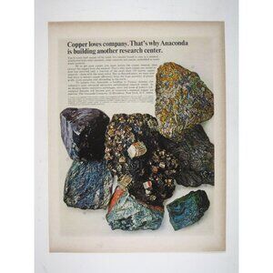 Print Ad Copper Loves Company Anaconda Mining Research Ore Rocks Minerals 1960s